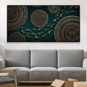 Koi Circles in Emerald Canvas Art Clock Canvas