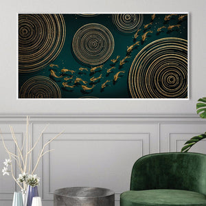 Koi Circles in Emerald Canvas Art Clock Canvas