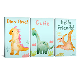 Little Dino Friends Canvas Art Clock Canvas