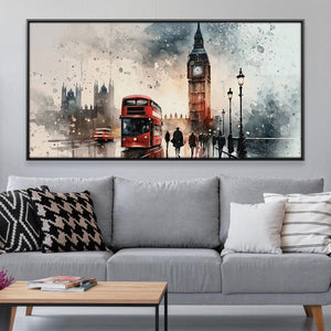 London Watercolor Canvas Art 50 x 25cm / Rolled Prints Clock Canvas
