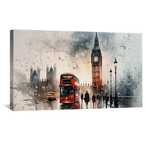 London Watercolor Canvas Art Clock Canvas