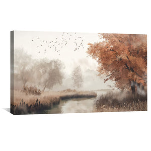 Mist Beneath the Maples Canvas Art Clock Canvas