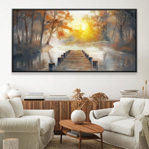 Misty Autumn Dock Canvas Art 20 x 10in / Canvas Clock Canvas