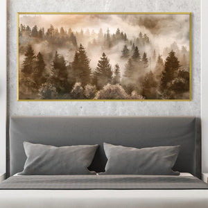 Misty Pines at Dusk Canvas Art Clock Canvas