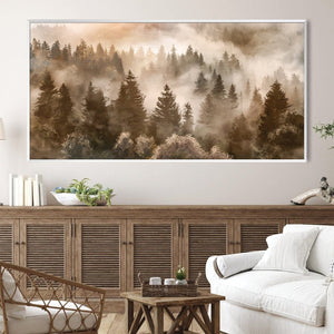 Misty Pines at Dusk Canvas Art Clock Canvas