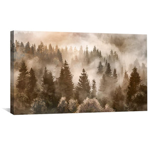 Misty Pines at Dusk Canvas Art Clock Canvas