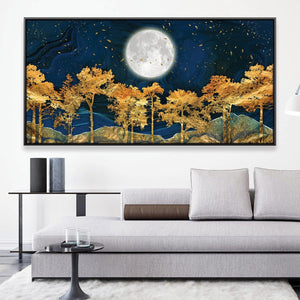 Moonlit Golden Forest Canvas Art Clock Canvas