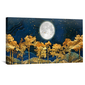 Moonlit Golden Forest Canvas Art Clock Canvas