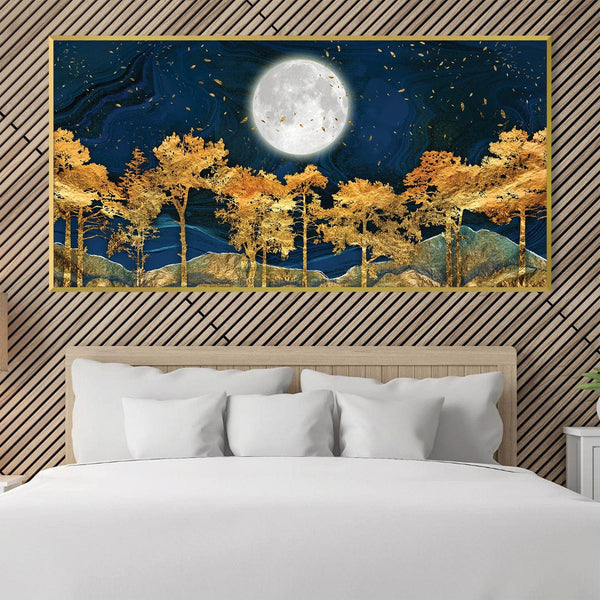 Moonlit Golden Forest Canvas Art Clock Canvas