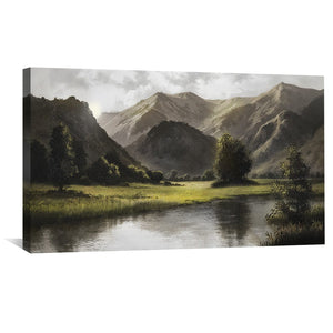 Mountain Bend River Canvas Art Clock Canvas