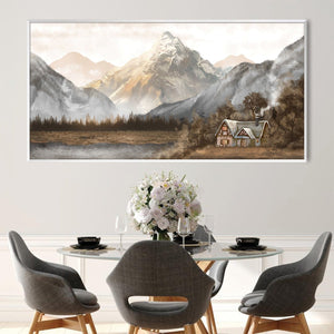 Mountain Cabin Canvas Art Clock Canvas