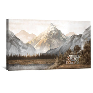 Mountain Cabin Canvas Art Clock Canvas