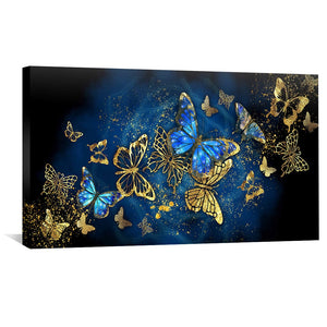 Navy Gold Butterflies Canvas Art Clock Canvas