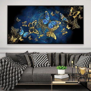 Navy Gold Butterflies Canvas Art Clock Canvas