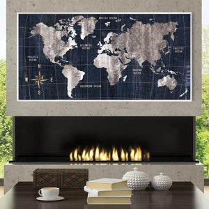 Noir Map Canvas - Single Panel Art Clock Canvas