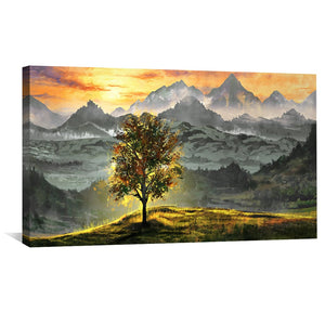 Radiant Mountain Tree Canvas Art Clock Canvas