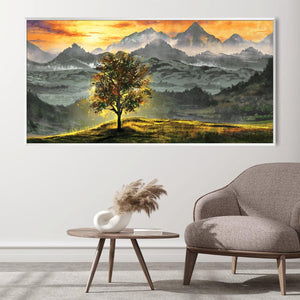 Radiant Mountain Tree Canvas Art Clock Canvas