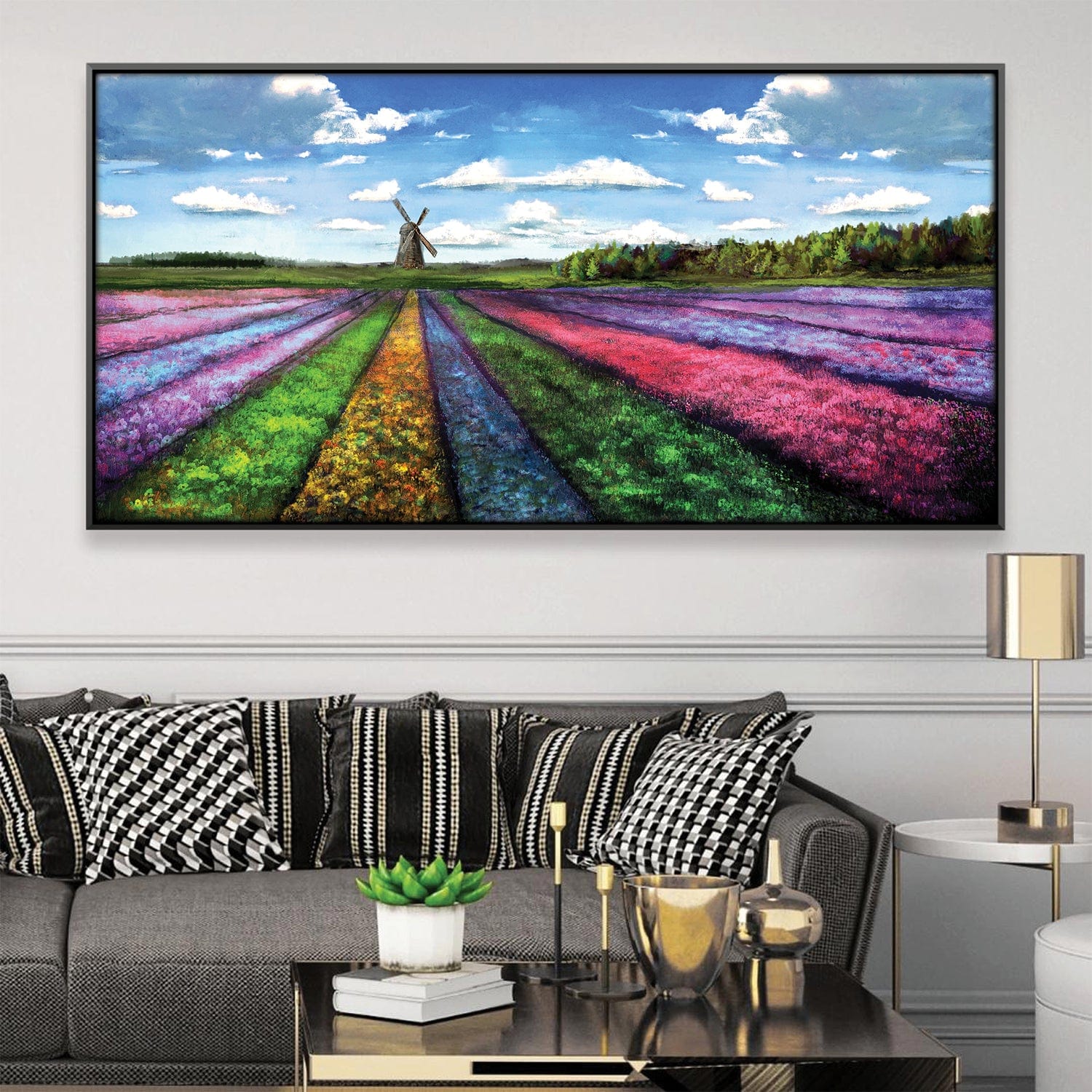 Rainbow Meadow Canvas Art Clock Canvas