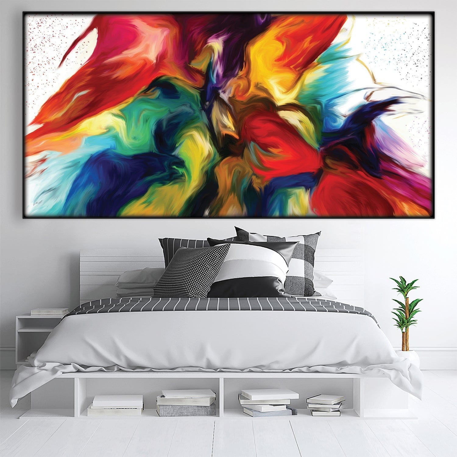 Rainbow Splash Easy Build Frame Posters, Prints, & Visual Artwork Easy Build Frame & Fabric Print / 40 x 20in Clock Canvas