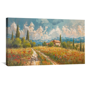 Red Blossoms of Tuscany Canvas Art Clock Canvas