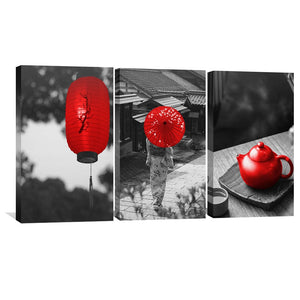 Red Japan Canvas Art Clock Canvas