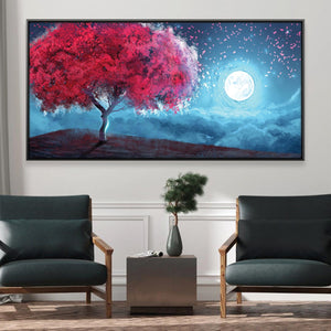 Red Leaves in the Moonlight Canvas Art Clock Canvas
