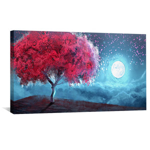 Red Leaves in the Moonlight Canvas Art Clock Canvas