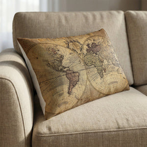 Rustic World Map Cushion Cushion 13 x 19in Clock Canvas