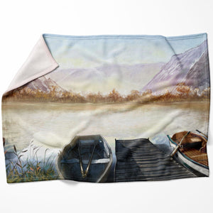 Sketched Lakeside Blanket Blanket 75 x 100cm Clock Canvas