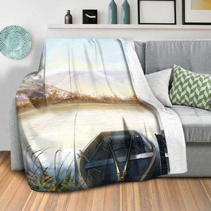 Sketched Lakeside Blanket Blanket Clock Canvas