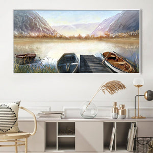 Sketched Lakeside Canvas Art Clock Canvas