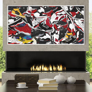 Sneaker Collage Art Clock Canvas
