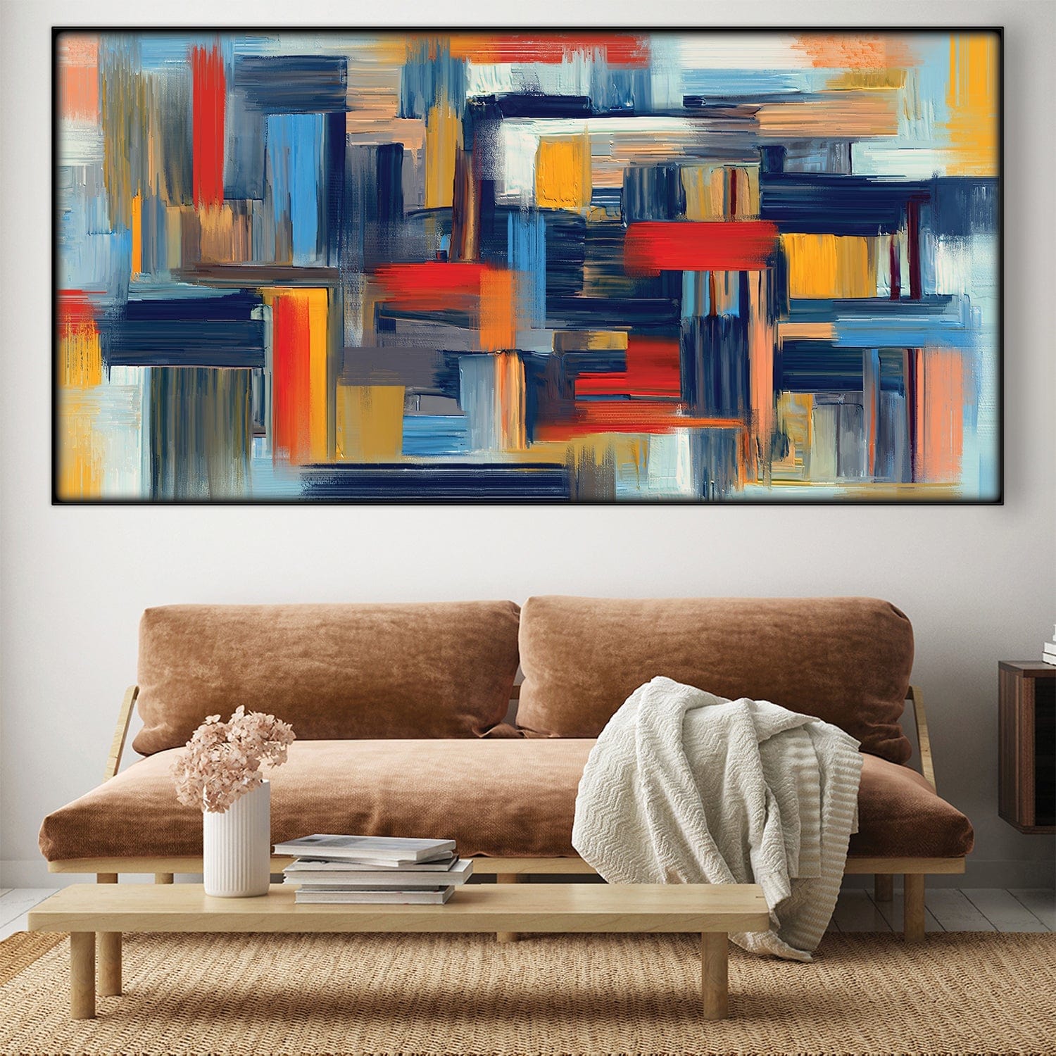 Strokes Of Tranquility Easy Build Frame Posters, Prints, & Visual Artwork Easy Build Frame & Fabric Print / 40 x 20in Clock Canvas