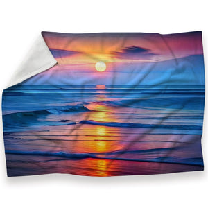 Sun Setting Ocean Blanket Blanket 30 x 40in Clock Canvas