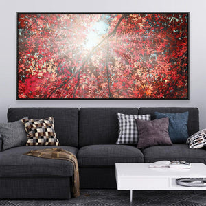 Sun Through Crimson Leaves Canvas Art Clock Canvas