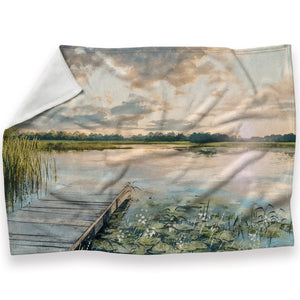 Sunset Dock Blanket Blanket 30 x 40in Clock Canvas