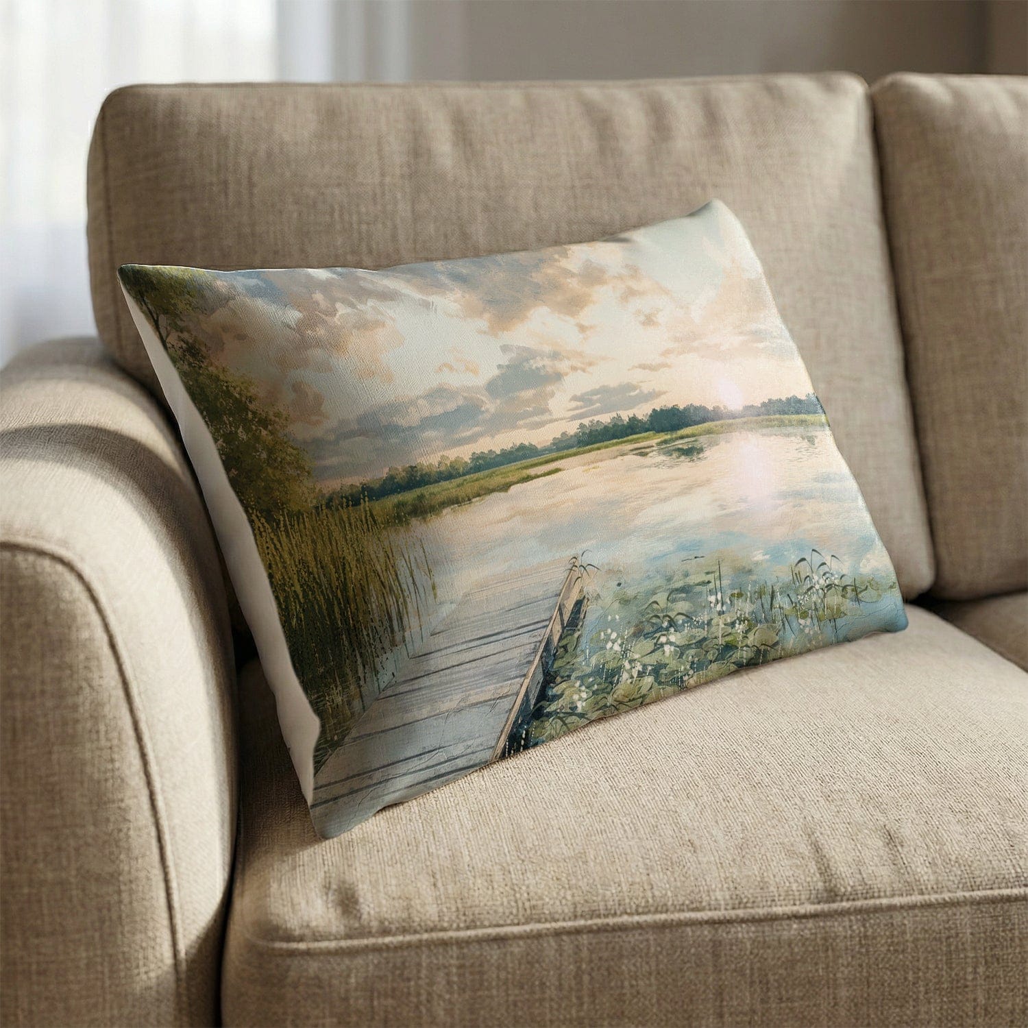 Sunset Dock Cushion Cushion 13 x 19in Clock Canvas