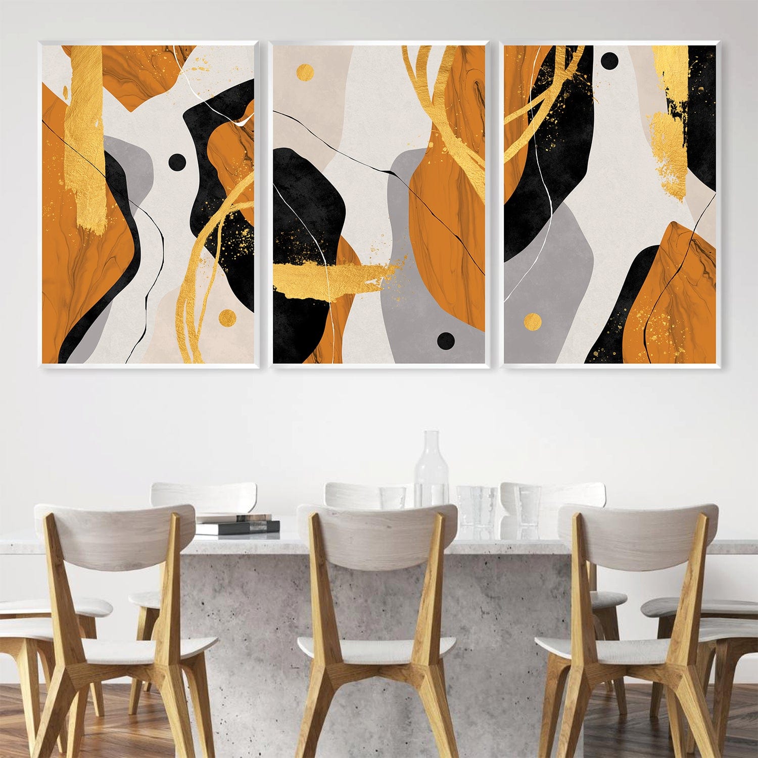 Triple Orange Abstract Canvas Art Clock Canvas