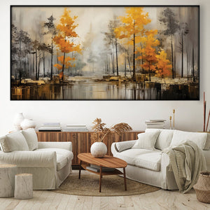 Watercolor Autumn Easy Build Frame Posters, Prints, & Visual Artwork Easy Build Frame & Fabric Print / 40 x 20in Clock Canvas