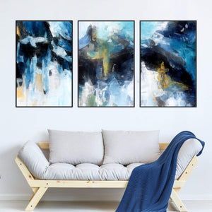 Abstract Glacial Canvas Art Set of 3 / 40 x 60cm / Unframed Canvas Print Clock Canvas