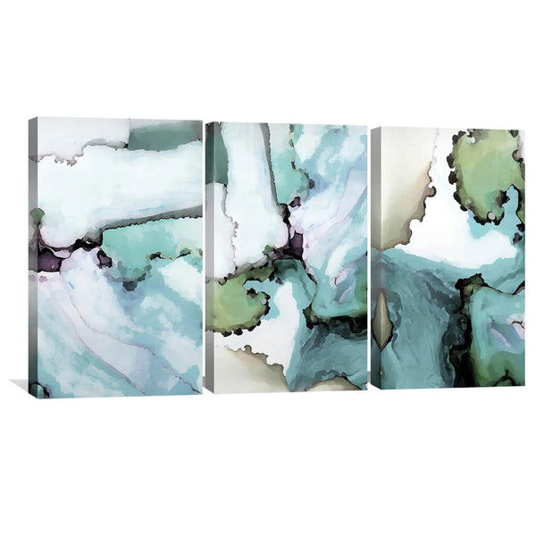 Abstract Verte Canvas Art Set of 3 / 40 x 60cm / Unframed Canvas Print Clock Canvas