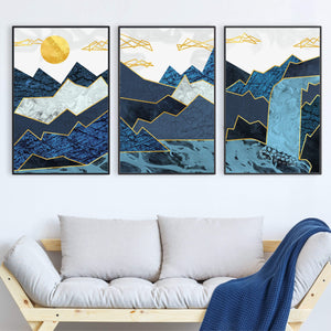 Abstract Waterfall Canvas Art Set of 3 / 40 x 60cm / Unframed Canvas Print Clock Canvas