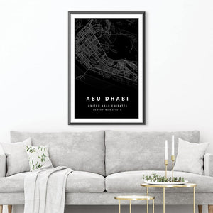 Abu Dhabi Black Map Canvas Art Clock Canvas