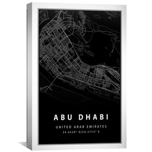 Abu Dhabi Black Map Canvas Art Clock Canvas