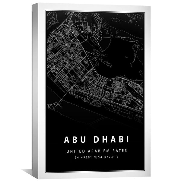 Abu Dhabi Black Map Canvas ClockCanvas