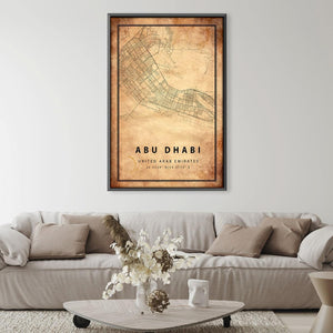 Abu Dhabi Vintage Map Canvas Art Clock Canvas