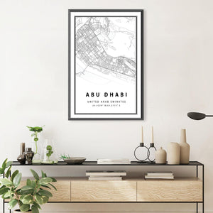 Abu Dhabi White Map Canvas Art Clock Canvas