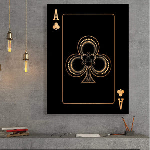 Ace of Clubs - Gold Clock Canvas