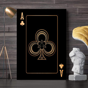 Ace of Clubs - Gold Clock Canvas