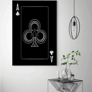 Ace of Clubs - Silver Clock Canvas